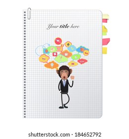 Business monkey printed on notebook. Vector design
