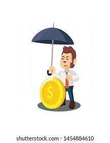 Business Monkey Protect His Coin From Rain Isolated White