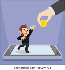business monkey receiving money on tablet