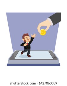 business monkey recieving money on tablet