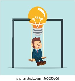 business monkey swinging with light bulb