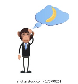 business monkey thinking in a banana over white background. Vector design 