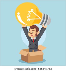 business monkey thinking bulb outside box