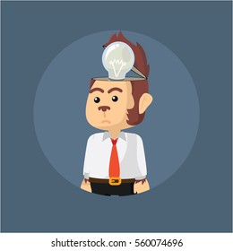 business monkey with unfunctional bulb head