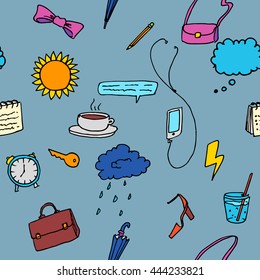 Business morning background. Hand drawn vector stock illustration. Seamless background pattern.