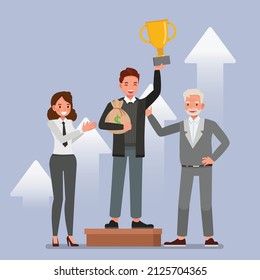 Business motivation concept. Business people character vector illustration design. Presentation in various action. People working in office planning, thinking and economic analysis.