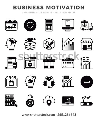 Business Motivation Icons Pack. Lineal Filled icons set. Lineal Filled icon collection set.