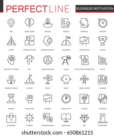Business motivation thin line web icons set. Discipline organization outline stroke icons design.