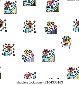 Business Motivation Vector Seamless Pattern Thin Line Illustration