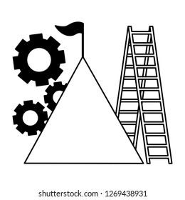 business mountain flag gears and stairs
