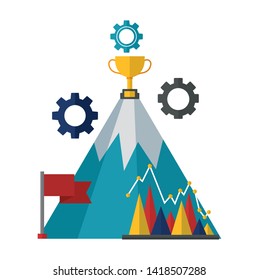 business mountain trophy flag diangram vector illustration