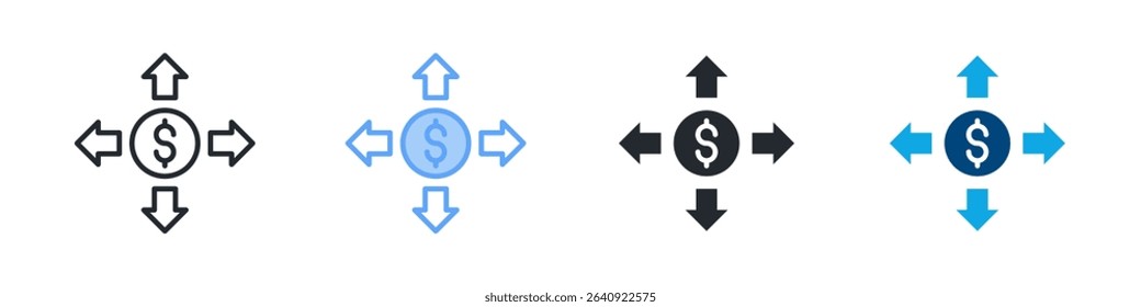 Business Movement Icon Set Multiple Style. Design In Outline, Blue, Glyph, Dualtone