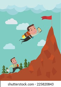 Business moves faster with a rocket, successfully finish line.
