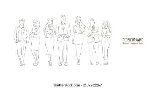 Empresa multinacional People. Ilustración vectorial de varias razas. trabajo en equipo de negocios. Vector de dibujo de línea de personas.