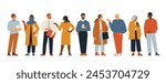 Business multinational team. Vector illustration of set diverse flat men and women of various races, ages and body type in office outfits. Isolated on white.