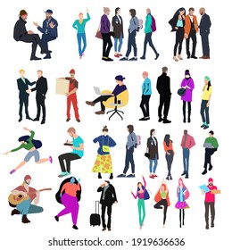 Equipo multinacional de negocios. Ilustración vectorial de diversos hombres y mujeres de diversas razas, edades y tipo de cuerpo en ropa de oficina. Aislado en blanco.