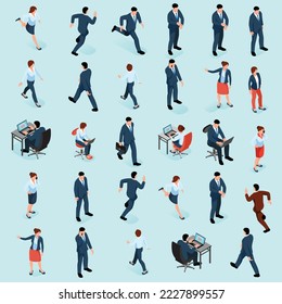 Business multinational team. Vector illustration of diverse cartoon men and women of various body type in office outfits. Isolated on light blue.