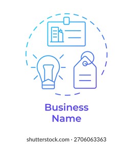 Icono de concepto de gradiente azul de nombre de negocio. Refleja la identidad de tu marca. Create LLC. Sociedad de responsabilidad limitada. Ilustración de línea de forma redonda. Abstractas idea. Diseño gráfico. Fácil de usar en infografía