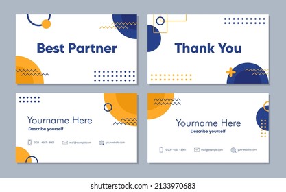 Business Name Card Template Design with Geometric Memphis Style