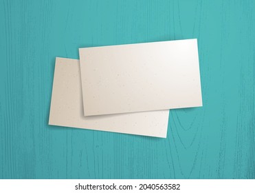 Business name cards paper sheet memo over wooden background vector realistic illustration, design element for message mockup.