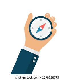 Business Navigator Concept. Businessman Hand Holding Compass.