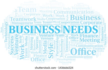 Business Needs word cloud. Collage made with text only.