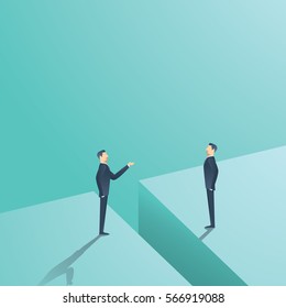 Business negotiation or communication vector concept. Two man having discussion, bargaining with gap between. Eps10 vector illustration.