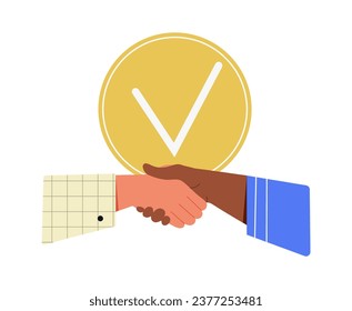 Business negotiation concept. People handshake. Collaboration and cooperation, partnership. Entrepreneurs make deal. Cartoon flat vector illustration isolated on white background