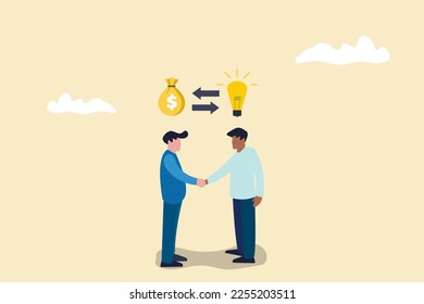 Business negotiation, deal making or acquisition, merger and Buying a good idea concept. Two men shaking hands.