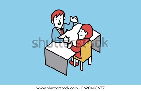 Business negotiation, interview concept illustration. Male and female business people talking