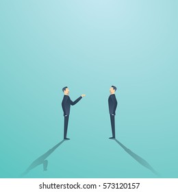 Concepto vectorial de negociación de negocios con dos empresarios que tienen conversación o discusión. Ilustración vectorial Eps10.