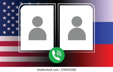 Business negotiations between the two countries. Russia and the USA. Pictograms of a telephone conversation between representatives of countries against the background of national flags.