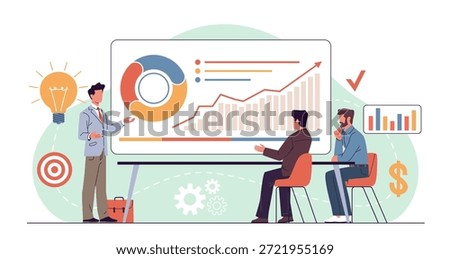 Business negotiations. New project presentation process, partnership conclusion, collaboration and teamwork in office, successful startup, analyzing information, nowaday vector cartoon flat concept