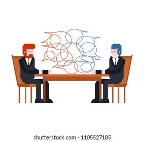 Business negotiations. Two businessmen are sitting table. Enter into contract. Vector illustration
