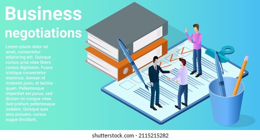 Business negotiations.Conclusion of a deal, signing of a contract.A business handshake.Poster in business style.Flat vector illustration.