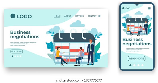 Business negotiations.Template for the user interface of the website's home page.Landing page template.The adaptive design of the smartphone.vector illustration.