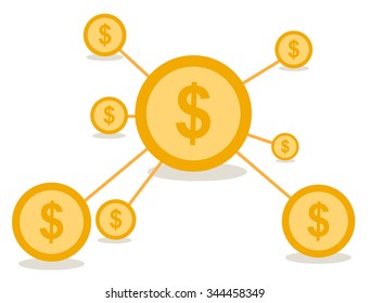 Business network concept vector design with dollars coin