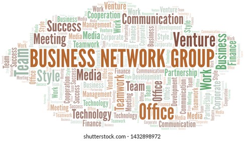 Business Network Group word cloud. Collage made with text only.