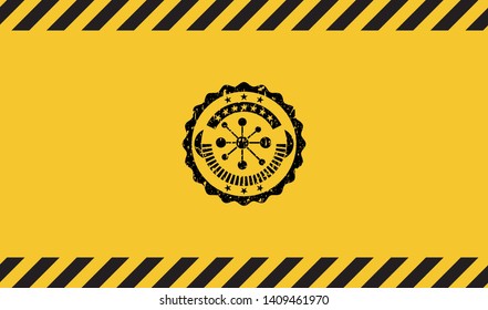 business network icon black grunge emblem with yellow background. Vector Illustration. Detailed.