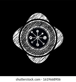 business network icon drawn chalk emblem, retro style, chalk or chalkboard texture
