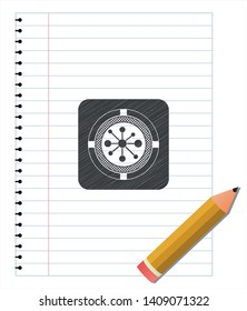 business network icon emblem draw with pencil effect. Vector Illustration. Detailed.