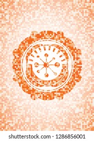 business network icon inside abstract orange mosaic emblem