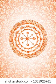 business network icon inside abstract orange mosaic emblem with background