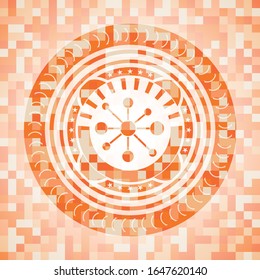 Symbol des Geschäftsnetzwerks in einem abstrakten orangefarbenen Mosaik-Emblem mit Hintergrund