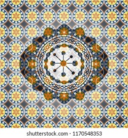 business network icon inside arabesque badge. arabic decoration.