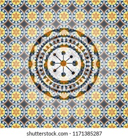 business network icon inside arabesque emblem background. arabic decoration.