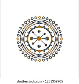 business network icon inside arabesque emblem. arabic decoration.