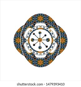business network icon inside arabesque emblem. arabic decoration.