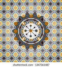 business network icon inside arabic style badge. Arabesque decoration.