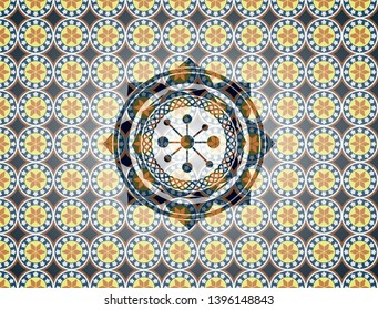 business network icon inside arabic badge. Arabesque decoration.